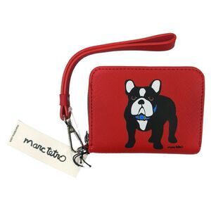Marc Tetro French Bulldog Saffiano Leather Zip Around Wristlet - 4.75” x 3.75”